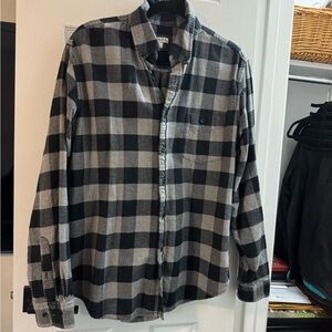 Merona Men’s Black and Gray Plaid Casual Button Down Shirt Long Sleeve Size L
